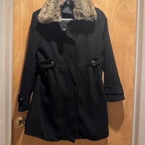 Forever 21 Black Pea Coat with Faux Fur Collar